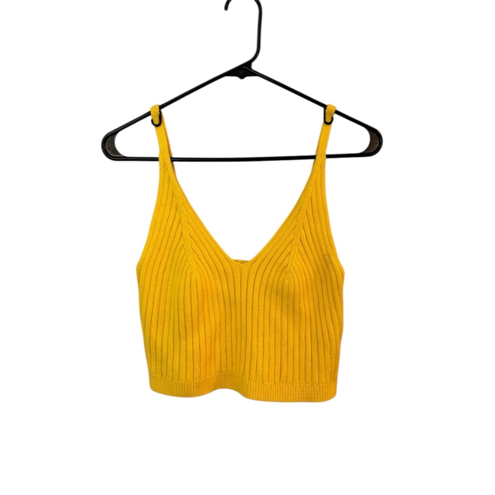 Vici Yellow Ribbed Knit Women's Crop Top